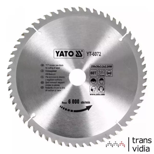 Yato YT-6072 fűrésztárcsa fához 250/30/60